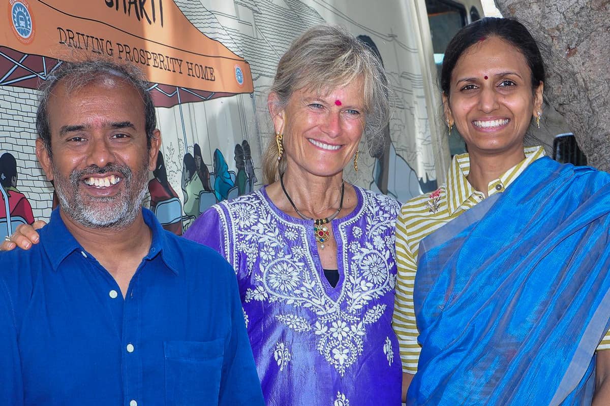Photo of Jacqueline Novogratz, Mahesh Yagnaraman, and Ultara Narayanan