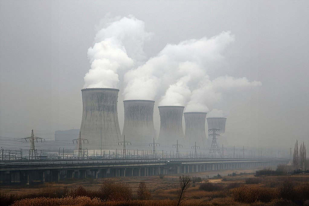 Nuclear powerplant spewing steam