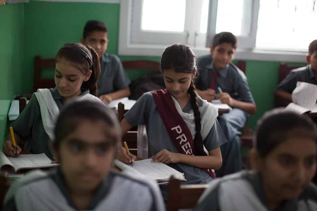 School students take assessment at a Pakistani school