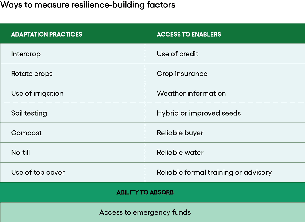 Ways to measure resilience-building factors chart