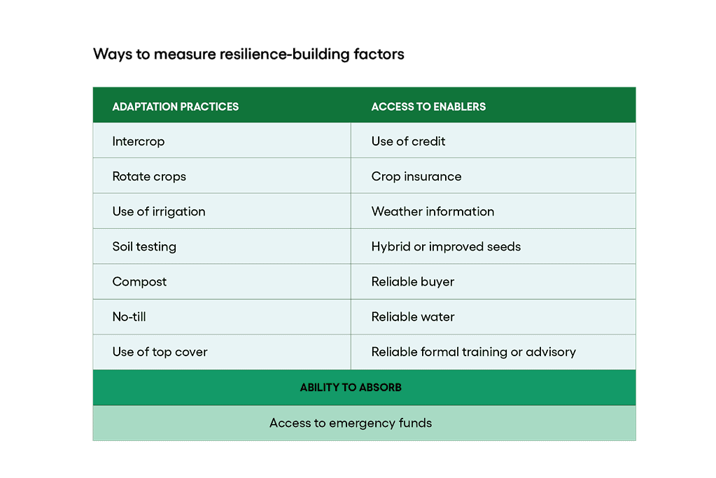 Ways to measure resilience-building factors chart