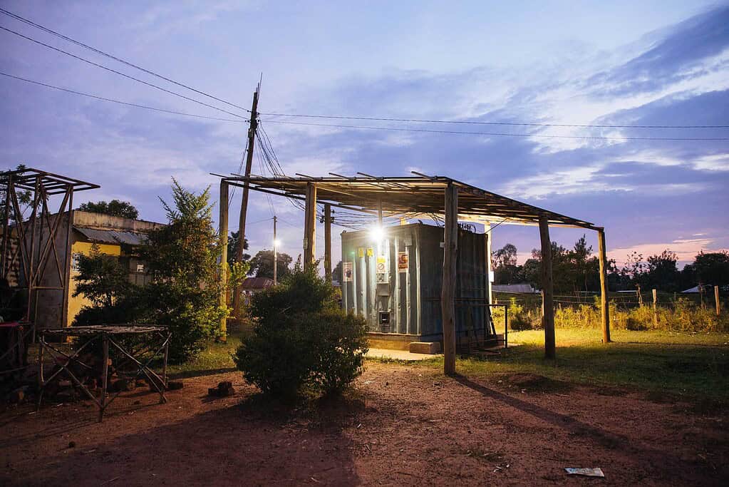 Solar powered generator at dusk
