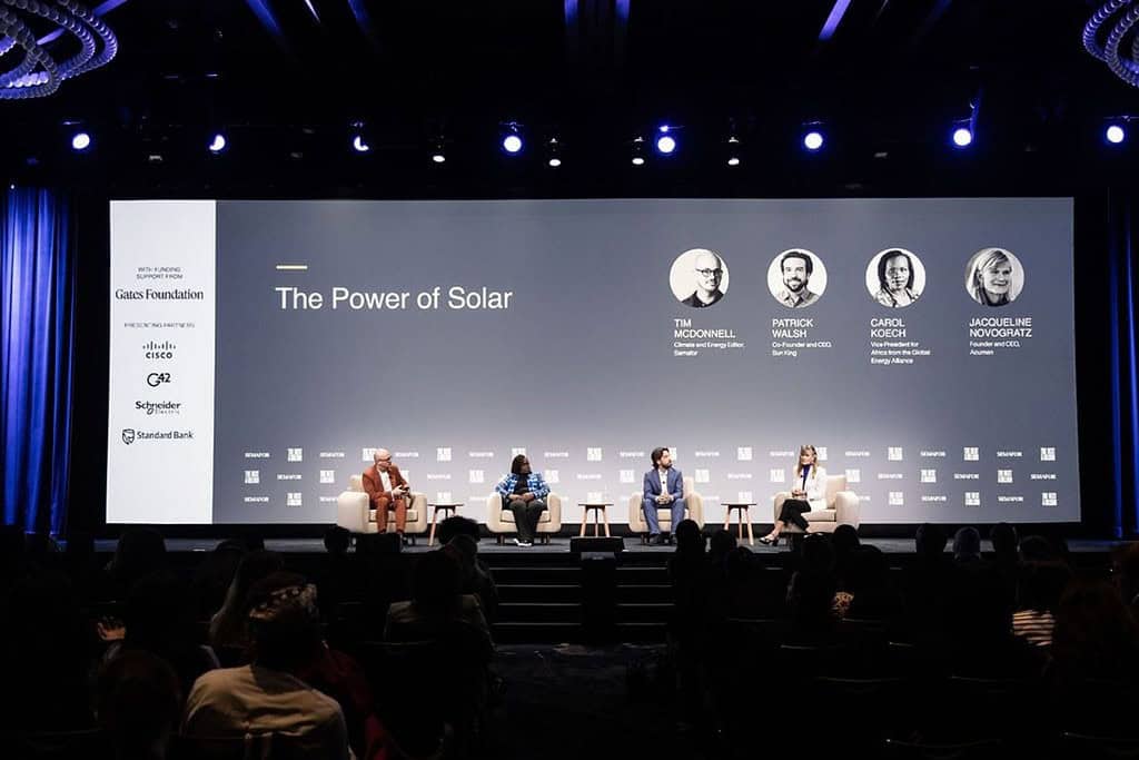 Jacqueline Novogratz on stage at NYC Climate Week 2025