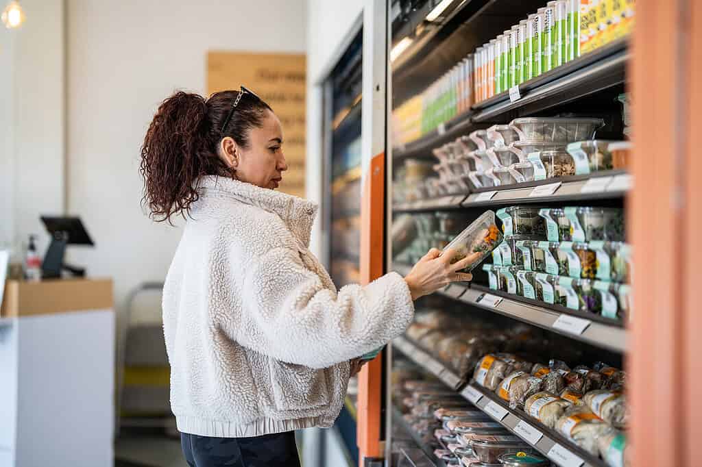 Woman browses selection of Everytable food at Acumen.