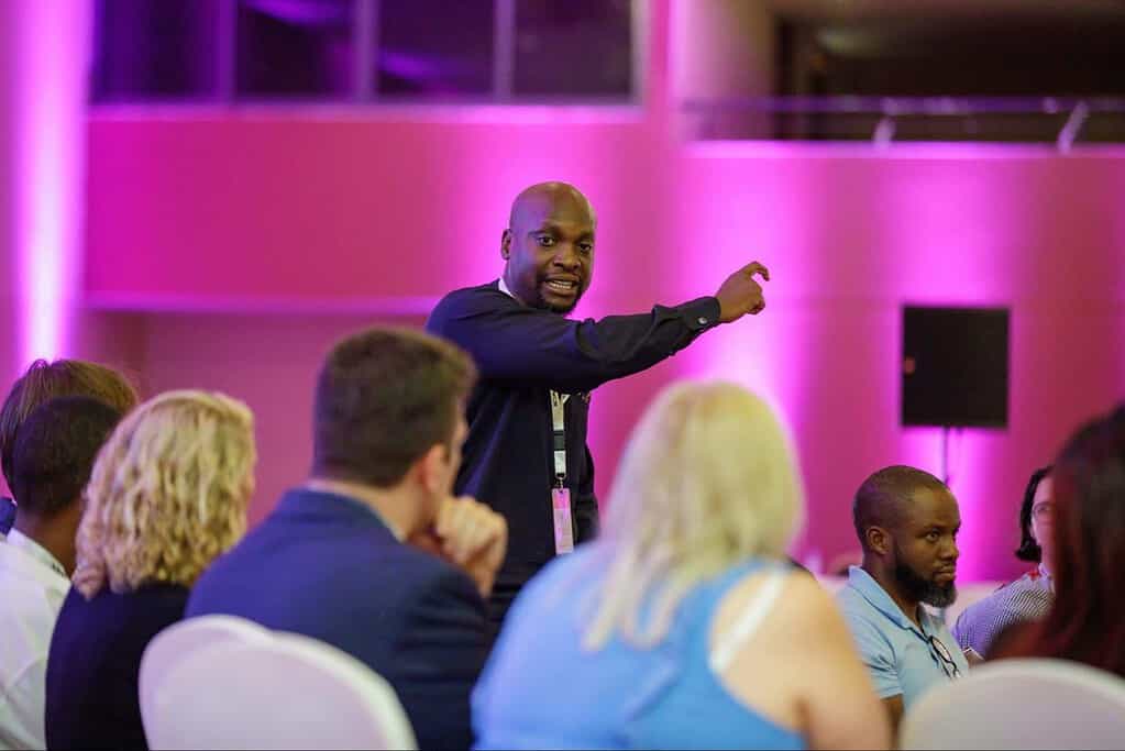 Sanmi Lajuwomi, Founder & CEO of Winock Solar, speaking at the Acumen Energy Summit