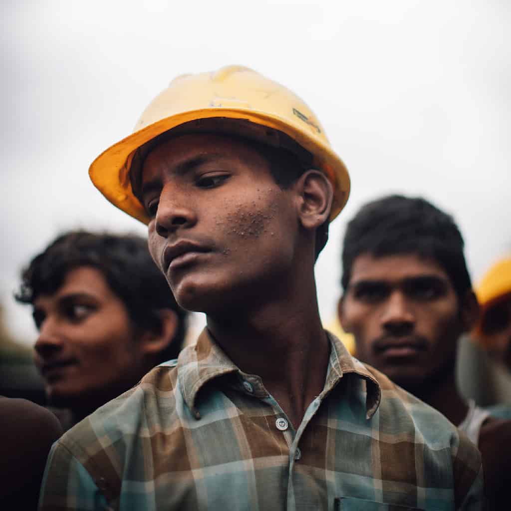 Groups of workers stand ready to review on-site construction training