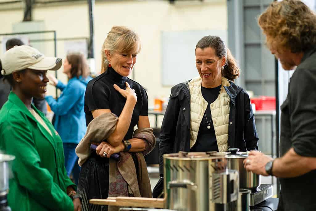 Jacqueline Novogratz and Jessica Anderen tour a BURN Manufacturing facility