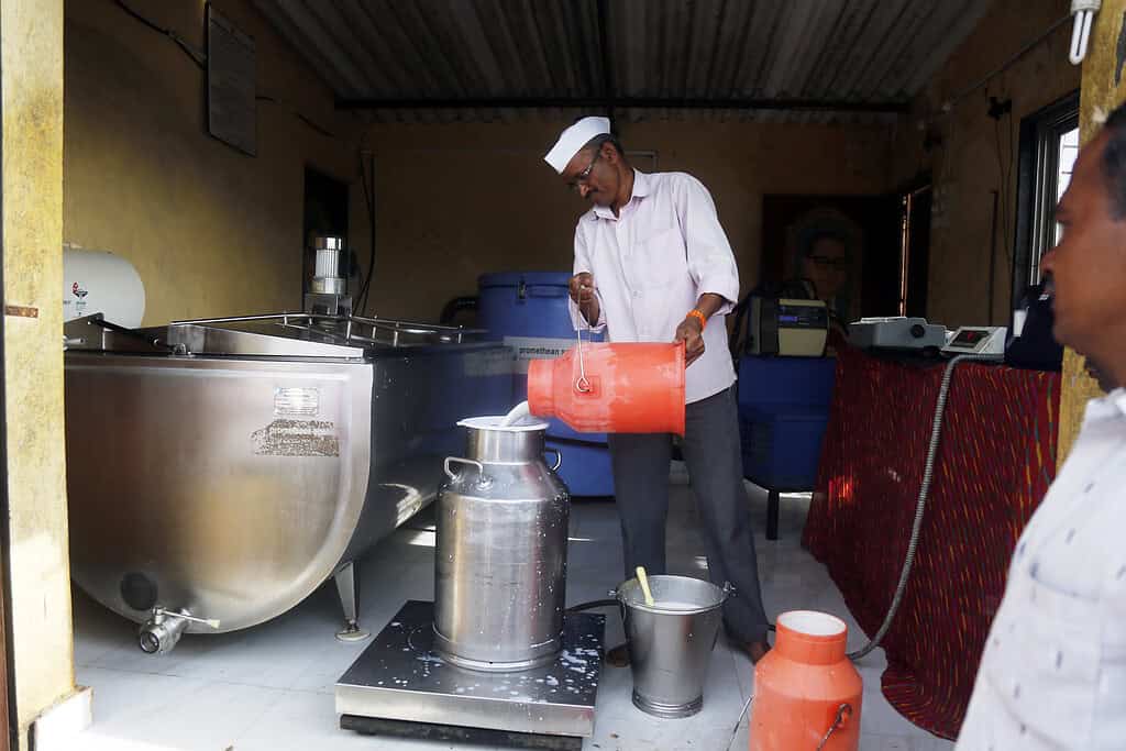 man pouring liquid into jug