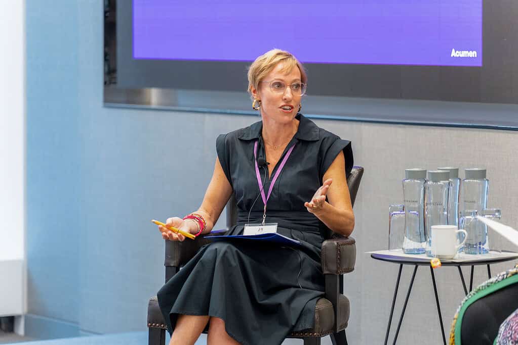 Acumen's Sarah Bieber speaks at event