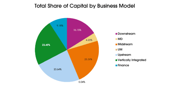 Chart showing total share of capital by business model